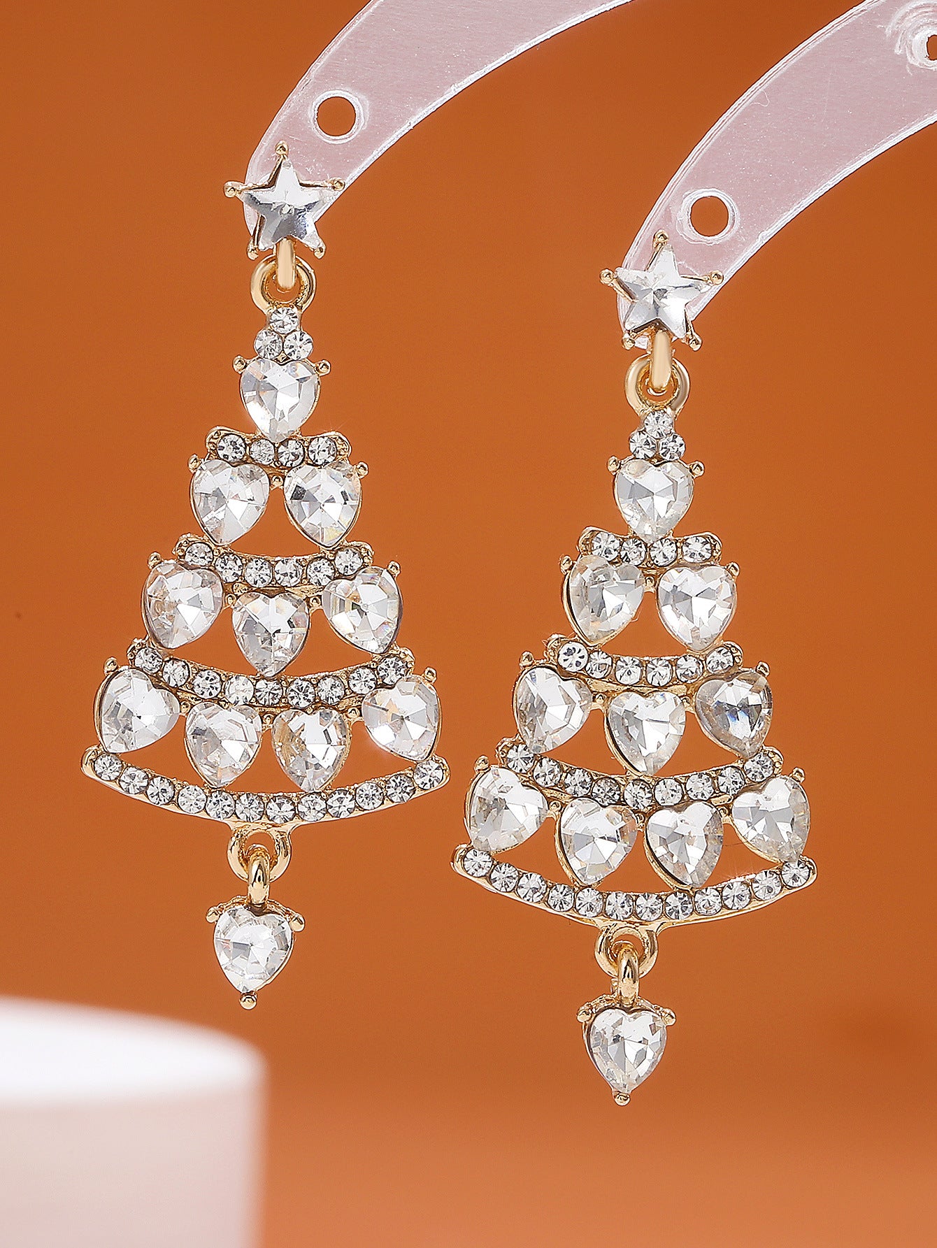 Wholesale Diamond-encrusted Christmas tree earrings